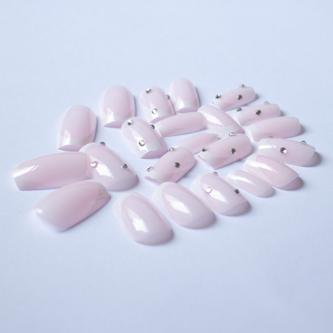 Elegant French Tip Acrylic Nail Art Kit with Rhinestone Accents
