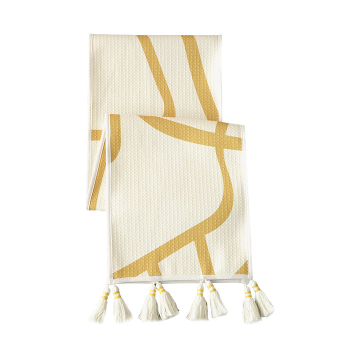 Light waffle beach towel with tassels and geometric jacquard pattern Kalsten