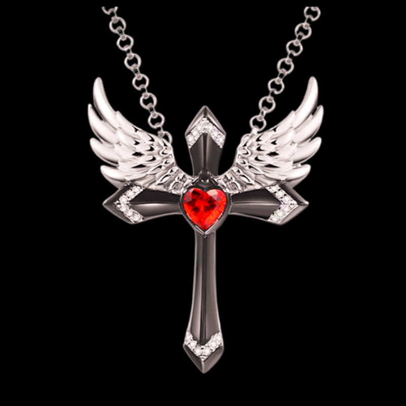 Gothic Angel Wing Cross Pendant Necklace Kalsten