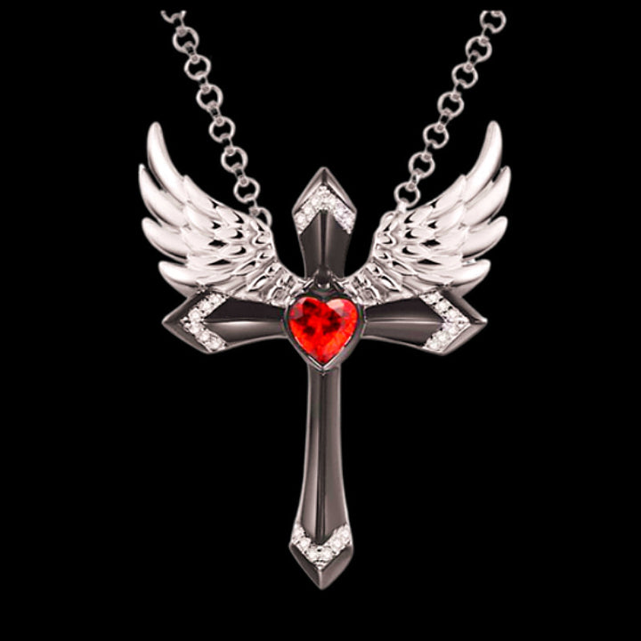 Gothic Angel Wing Cross Pendant Necklace Kalsten