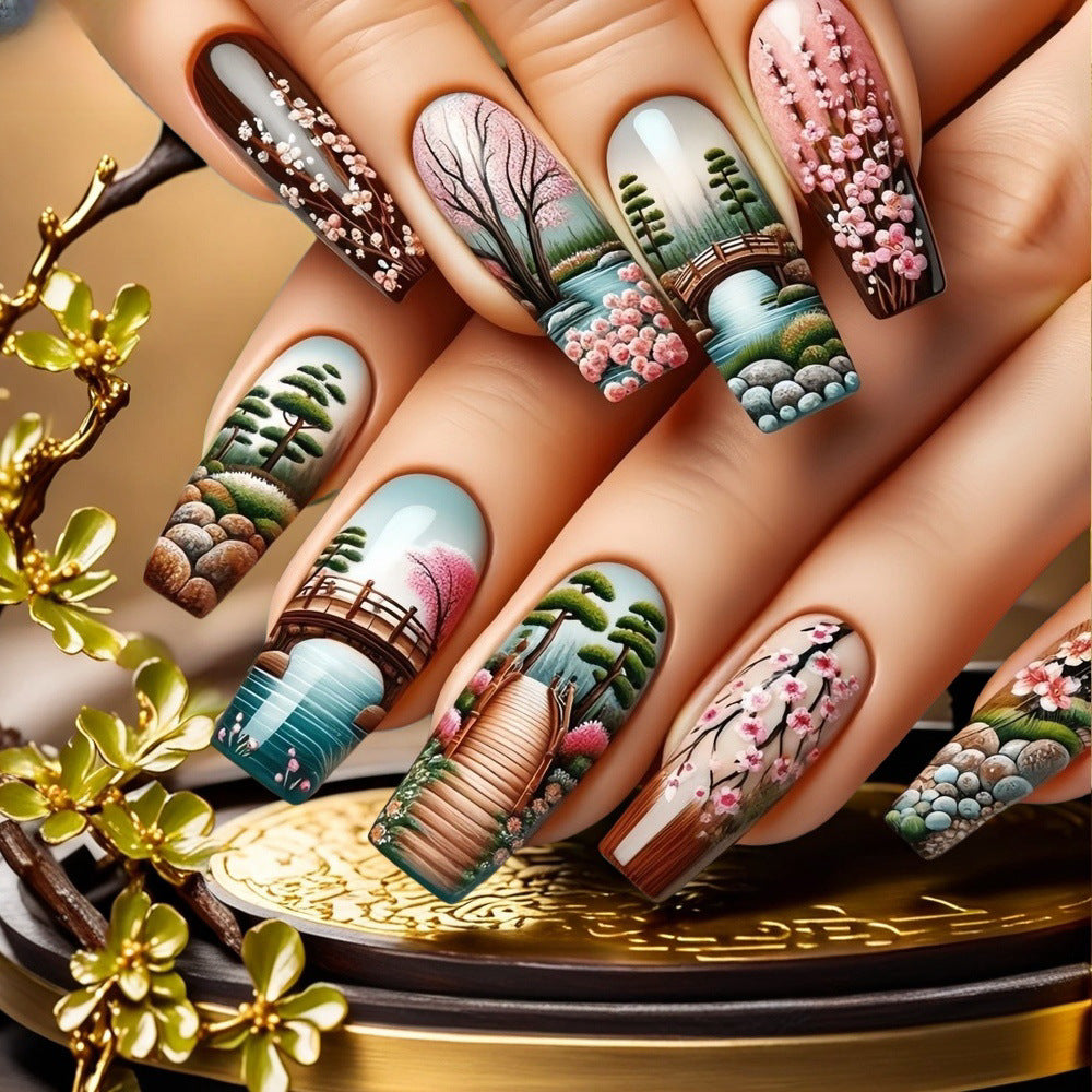 Creative artificial nails in Asian Cherry Blossom Design Kalsten