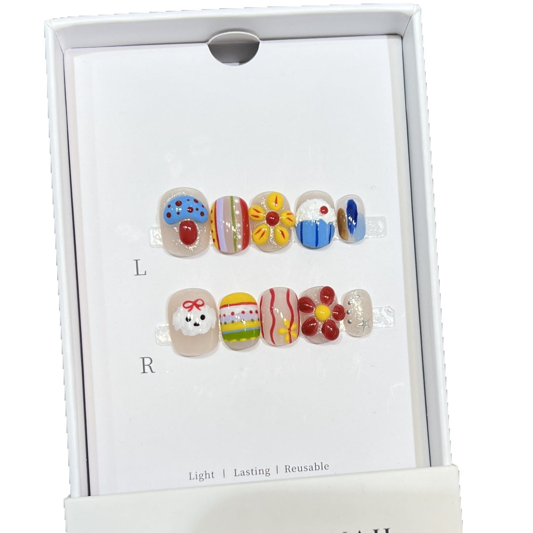 Decorative Press-On Nail Art Set with Fun and Whimsical Designs Kalsten