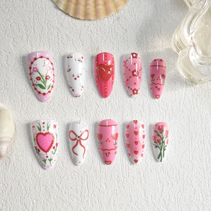 Romantic Floral Themed Press-On Nail Art Kalsten