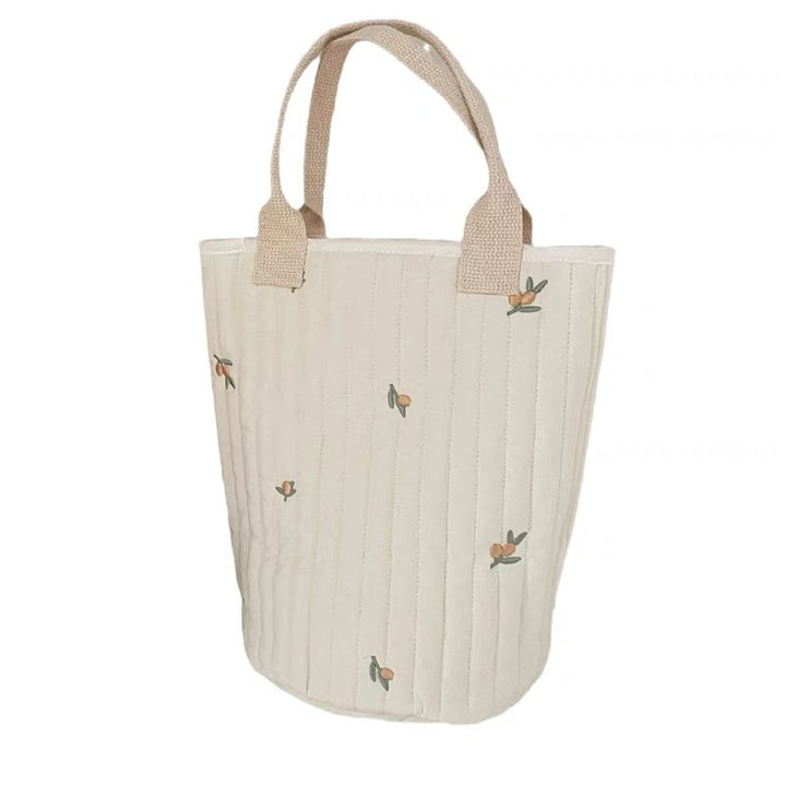 Quilted Cotton Tote Bag with Embroidered Tiger Applique and Reinforced Webbing Handles