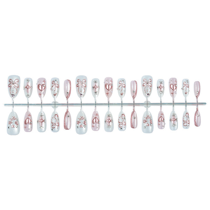 Acrylic nail set with elegant flower and rhinestone design Kalsten