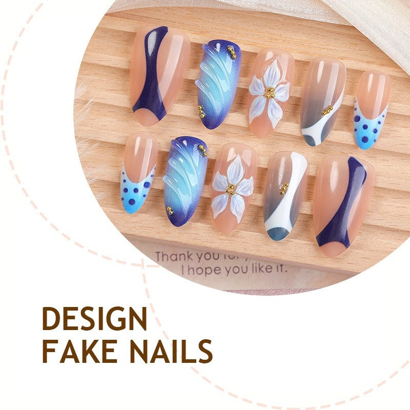 Nail set with creative floral design and sparkling accents Kalsten