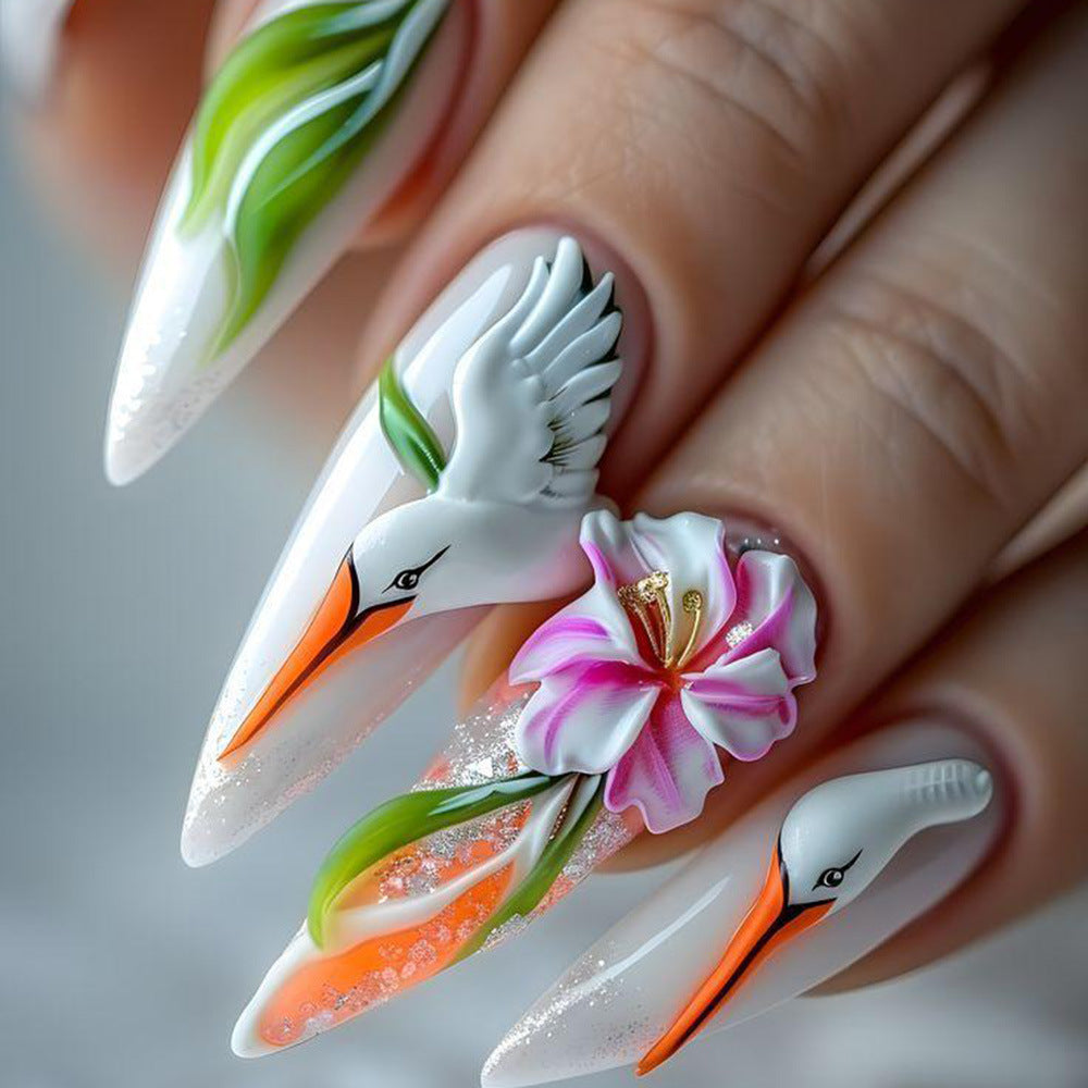 Artificial nails with floral and bird design Kalsten