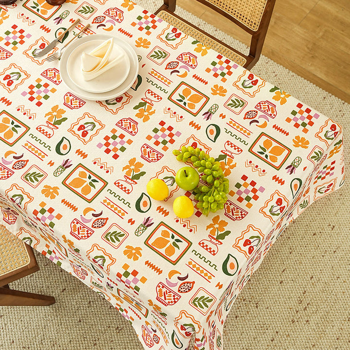 Rectangular tablecloth with retro-inspired tile pattern and cotton blend Kalsten