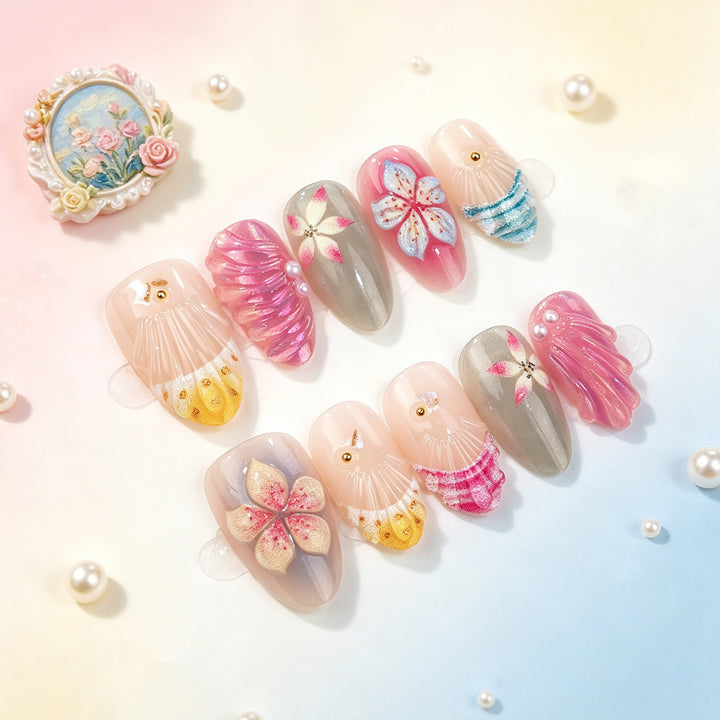 Artistic Floral Shell Press-On Nails Kalsten