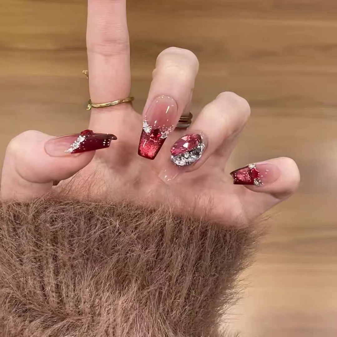Glamorous Press-On Nail Art Set with Rhinestone Embellishments Kalsten