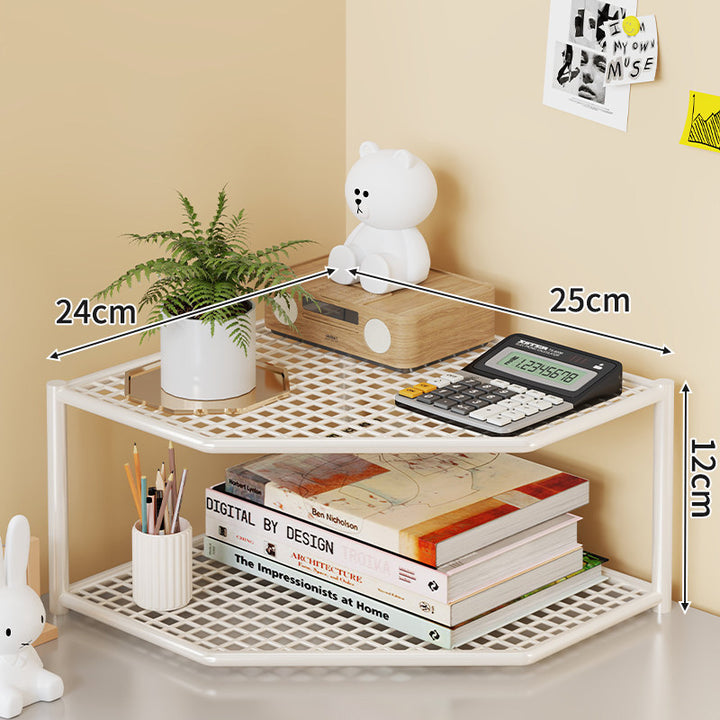 Triple-Tier Corner Metal Mesh Storage Shelf Unit for Bathroom Kitchen Living Room