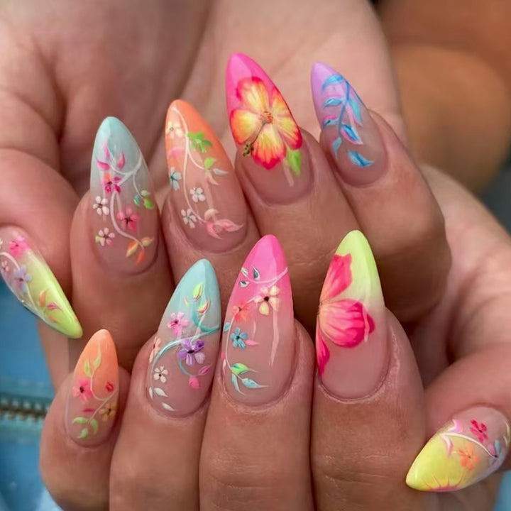 Artifical nail set with floral design and colorful variety Kalsten