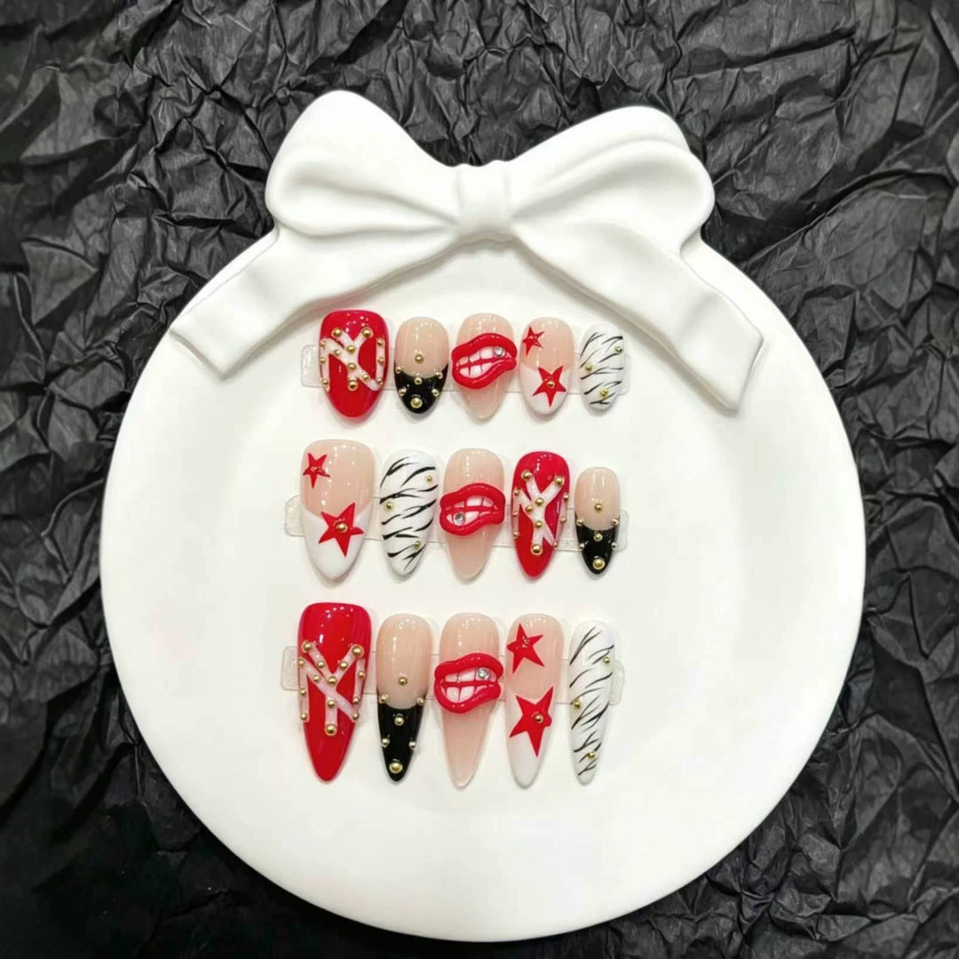 Artistic Press-On Nail Set with Unique Designs