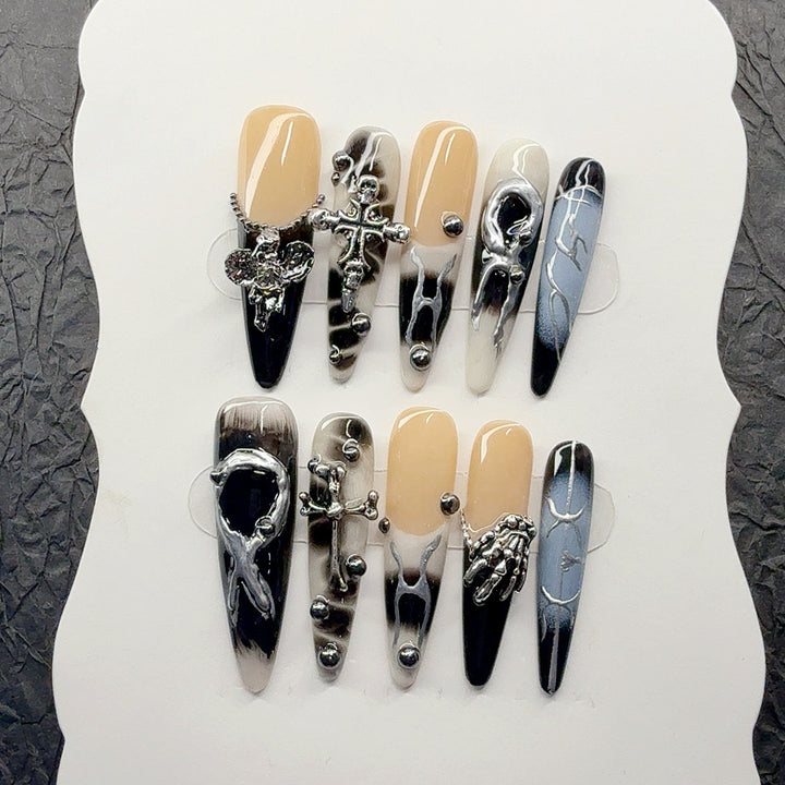Gothic-Inspired Decorative Press-On Nail Set