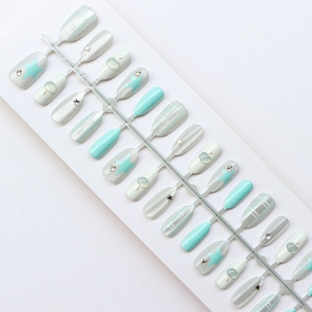 Stylish Press-On Nail Art Set with Geometric Patterns