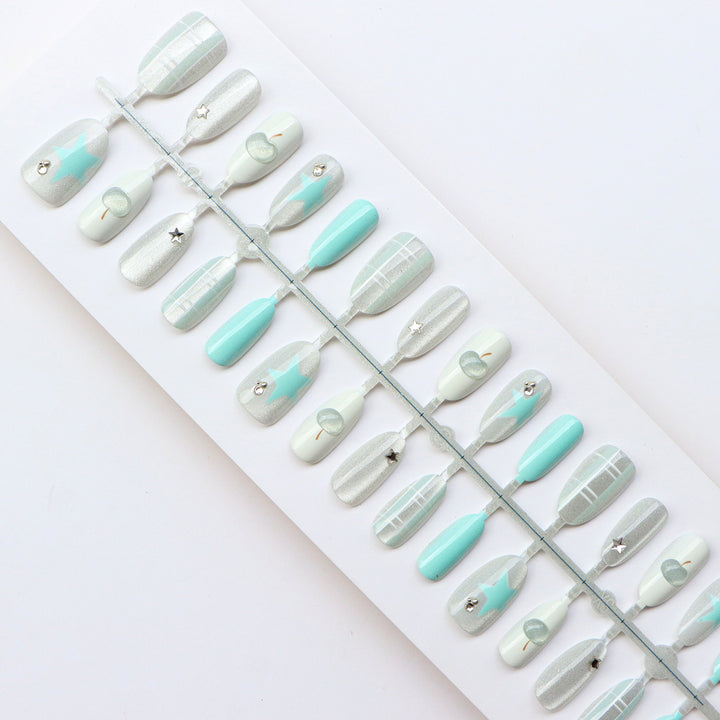 Stylish Press-On Nail Art Set with Geometric Patterns