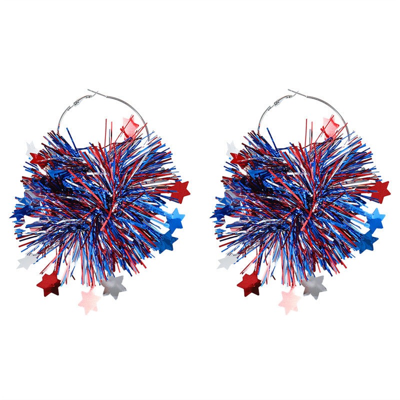 Unisex nan festive metallic tinsel pom pom hoop earrings Kalsten