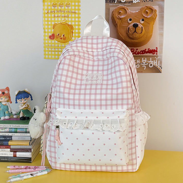 Stylish Gingham Print Casual Backpack Kalsten