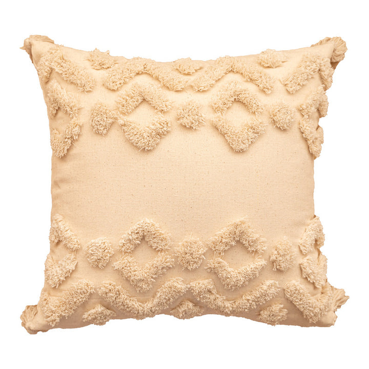 Textured Tufted Boho Shag Accent Throw Pillow with Tasseled Corners and Removable Cover