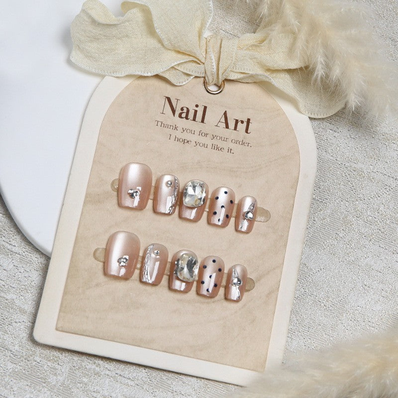 Elegant Rhinestone-Embellished Press-On Nail Art