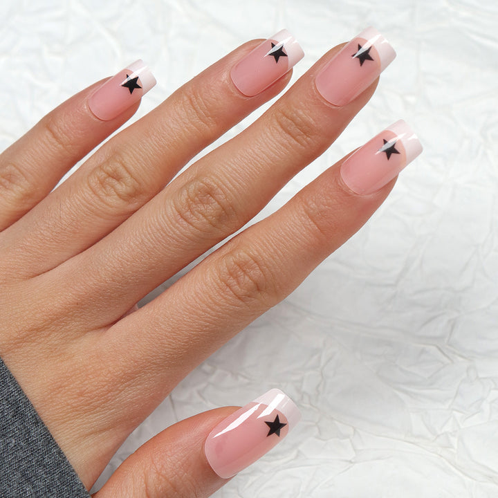 Artistic French Tip Press-On Nails with Star Accents Kalsten