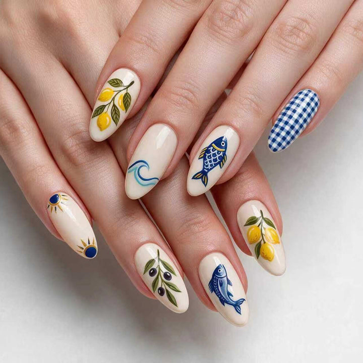Artistic Nail Art with Fruit and Ocean Motifs Kalsten