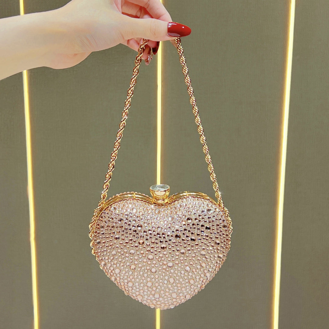 Heart-Shaped Rhinestone Evening Purse