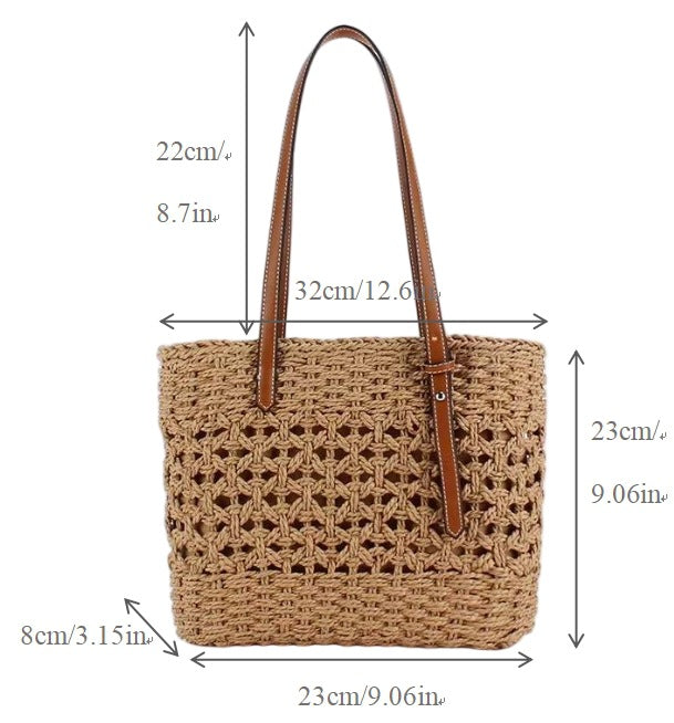 Handbag Made of Natural Macrame with Vegan Leather Handles Kalsten