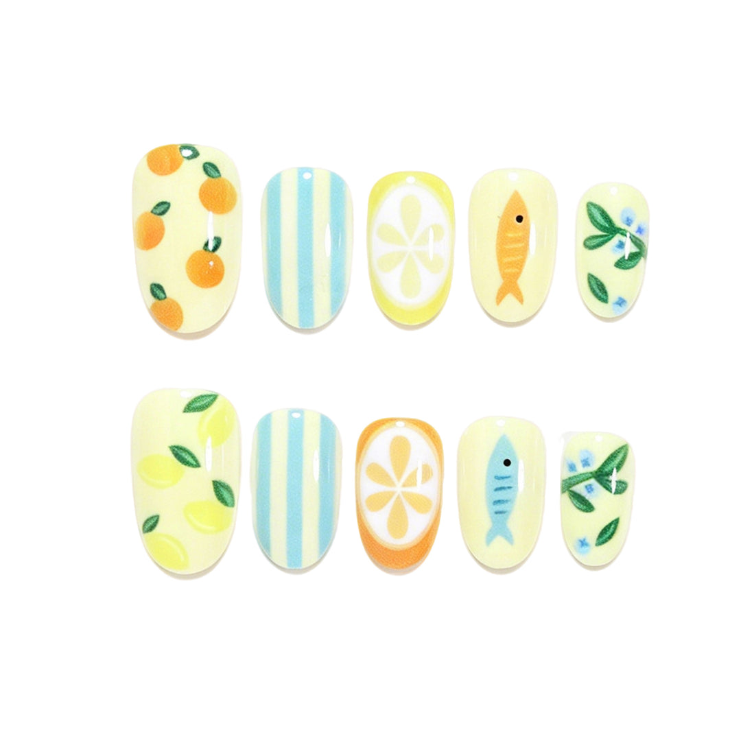 Whimsical Fruit and Fish-Themed Nail Art Set Kalsten