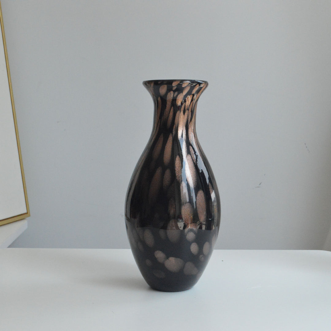 Handblown Speckled Glass Bulb Vase with Narrow Mouth and High-Gloss Finish Kalsten