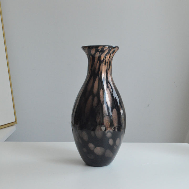 Handblown Speckled Glass Bulb Vase with Narrow Mouth and High-Gloss Finish Kalsten