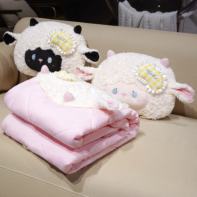 Cozy children's bed set with plush lamb pillow and quilted cotton blanket