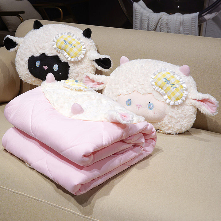Cozy children's bed set with plush lamb pillow and quilted cotton blanket