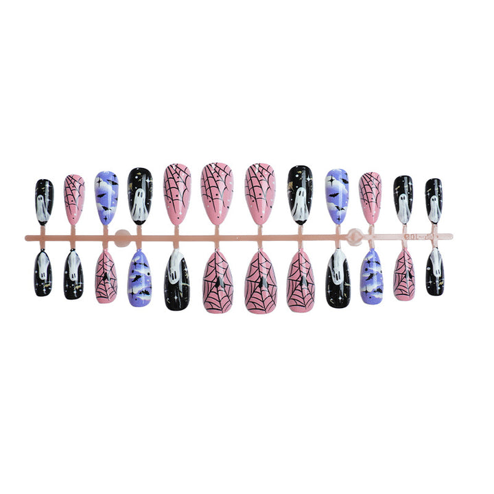 Halloween-Themed Ghost and Spider Press-On Nail Art Set