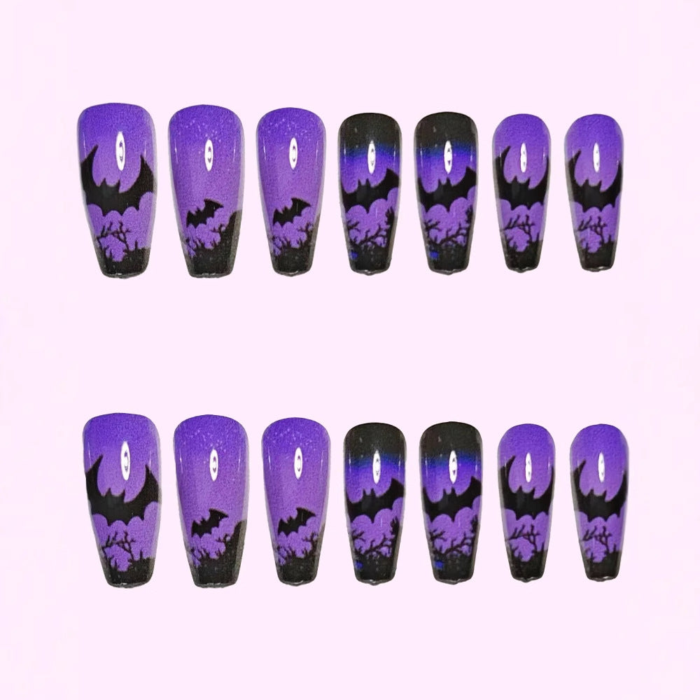 Halloween-Themed Gothic Bat Nail Art Design