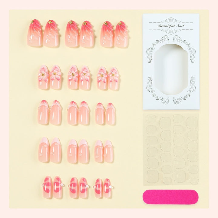 Elegant artificial nail set with floral and gradient patterns Kalsten