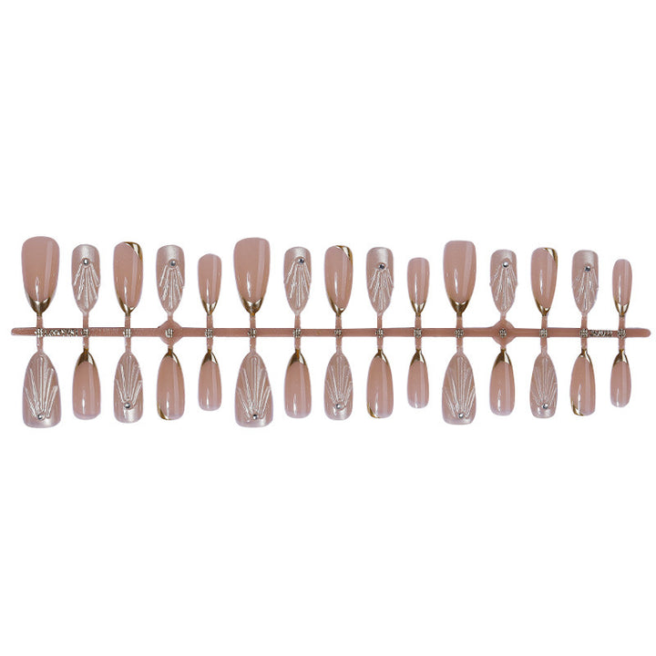 Artificial nail set with elegant shell design and glitter accents Kalsten