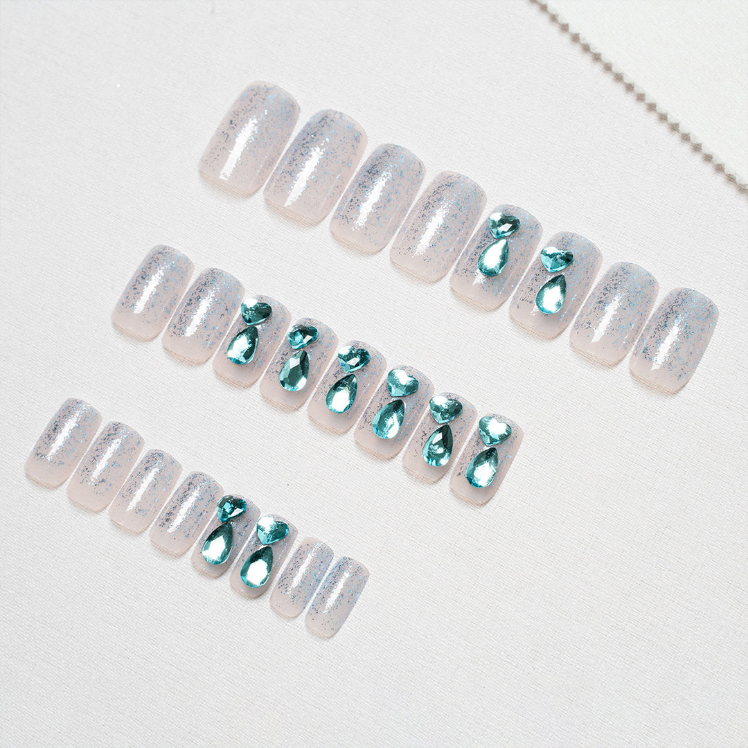 Artistic Press-On Nail Set with Elegant Embellishments