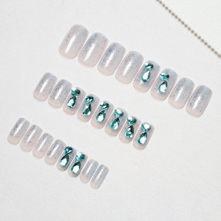 Artistic Press-On Nail Set with Elegant Embellishments