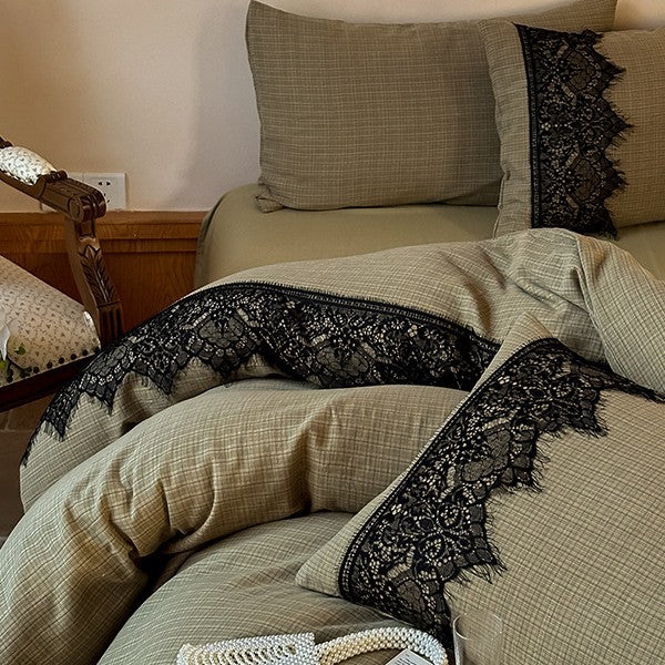 Luxurious cotton bedding set with lace trim