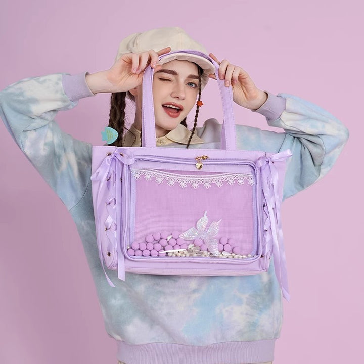 Multifunctional Clear Tote Bag with Decorative Ribbons