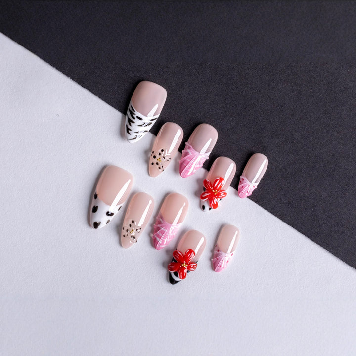 Artistic Floral Printed Press-On Nails