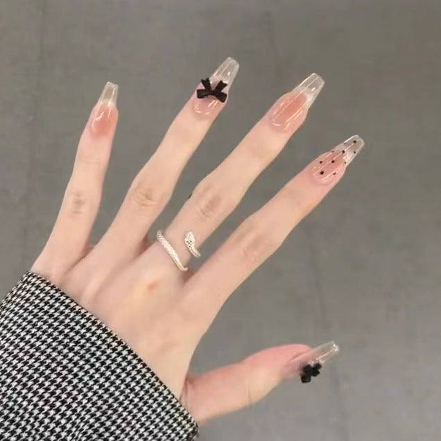 Stylish Long Press-On Nail Set with Bow Accents Kalsten