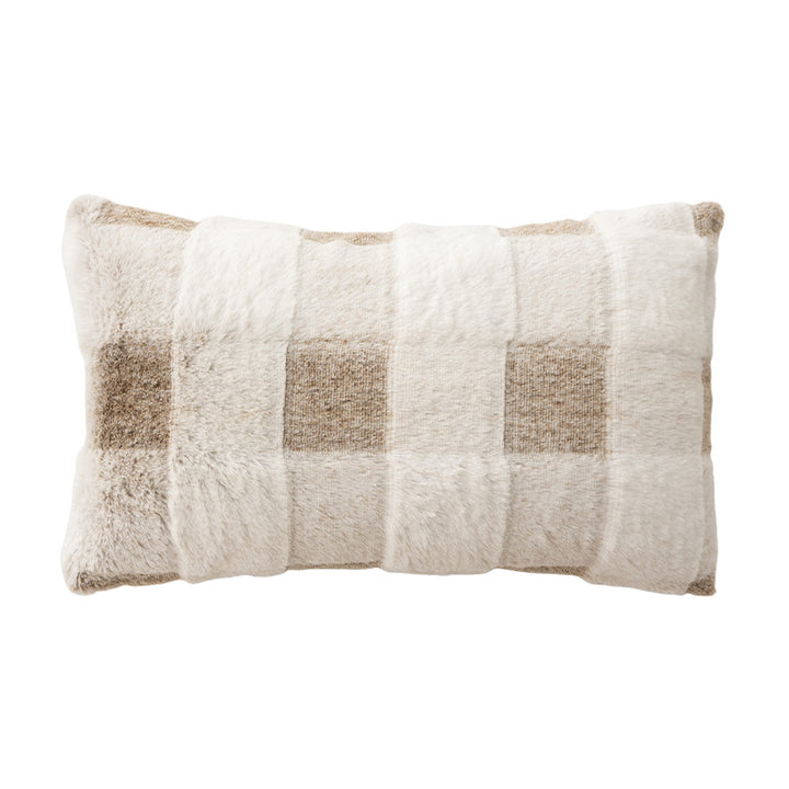 Rectangular faux fur decorative cushion with wavy plush surface