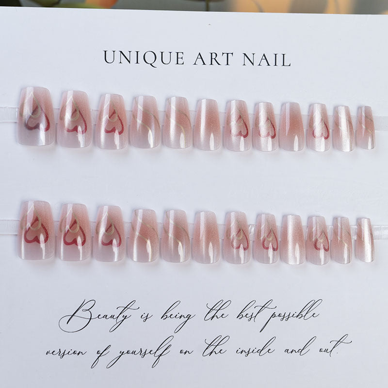 Artistic Press-On Nail Set with Heart Design