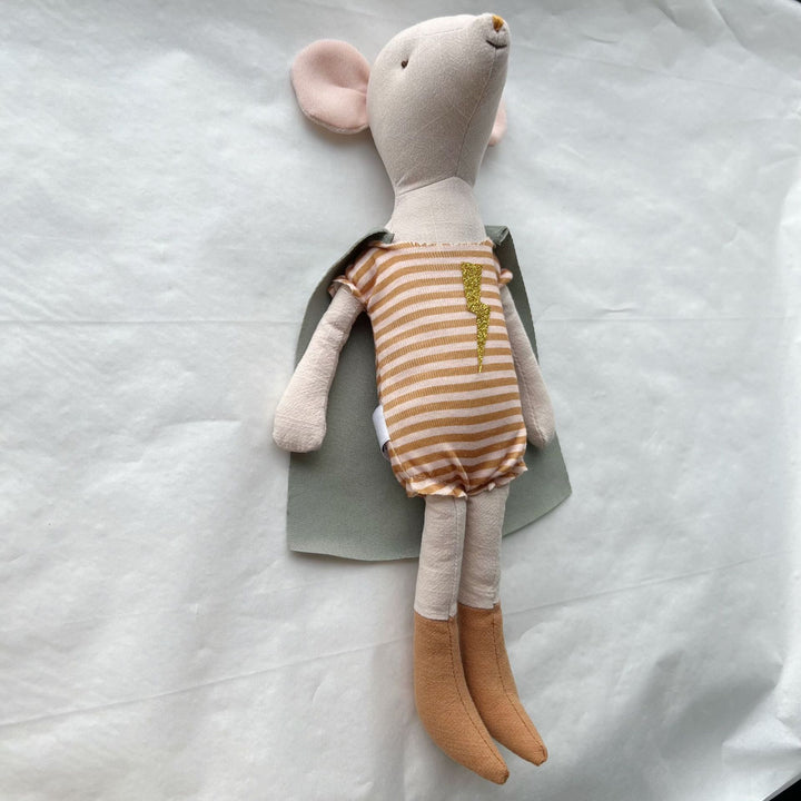 Handmade Linen Plush Bunny Doll with Bow Tie and Removable Overalls