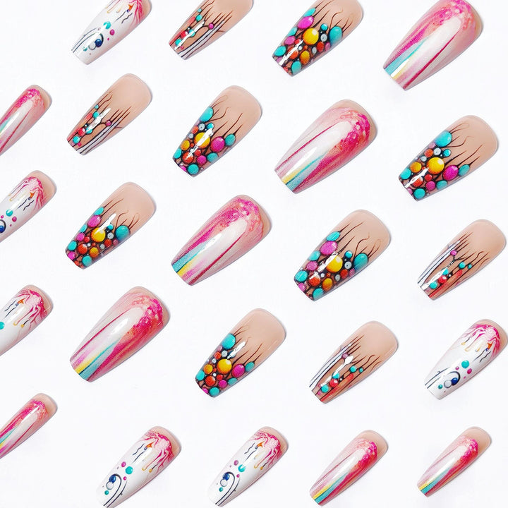 Creative artificial nails with intricate gradient and dot design Kalsten