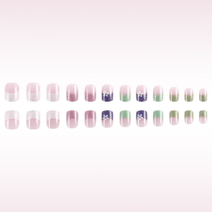 Glittery Pastel Floral Press-On Nails Kalsten