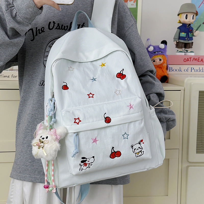 Playful Character Embroidered School Backpack Kalsten