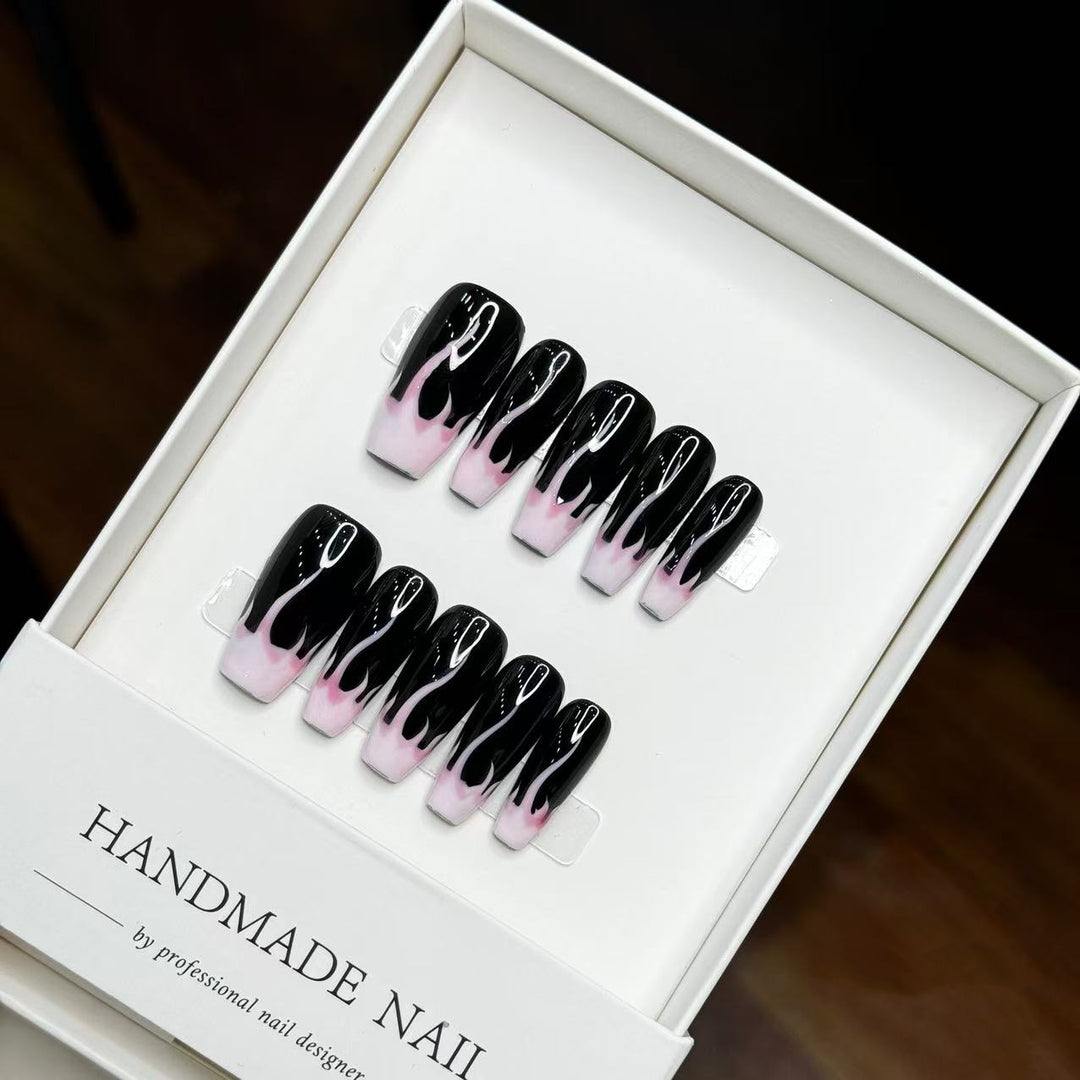Artistic Press-On Nail Set with Flame Design